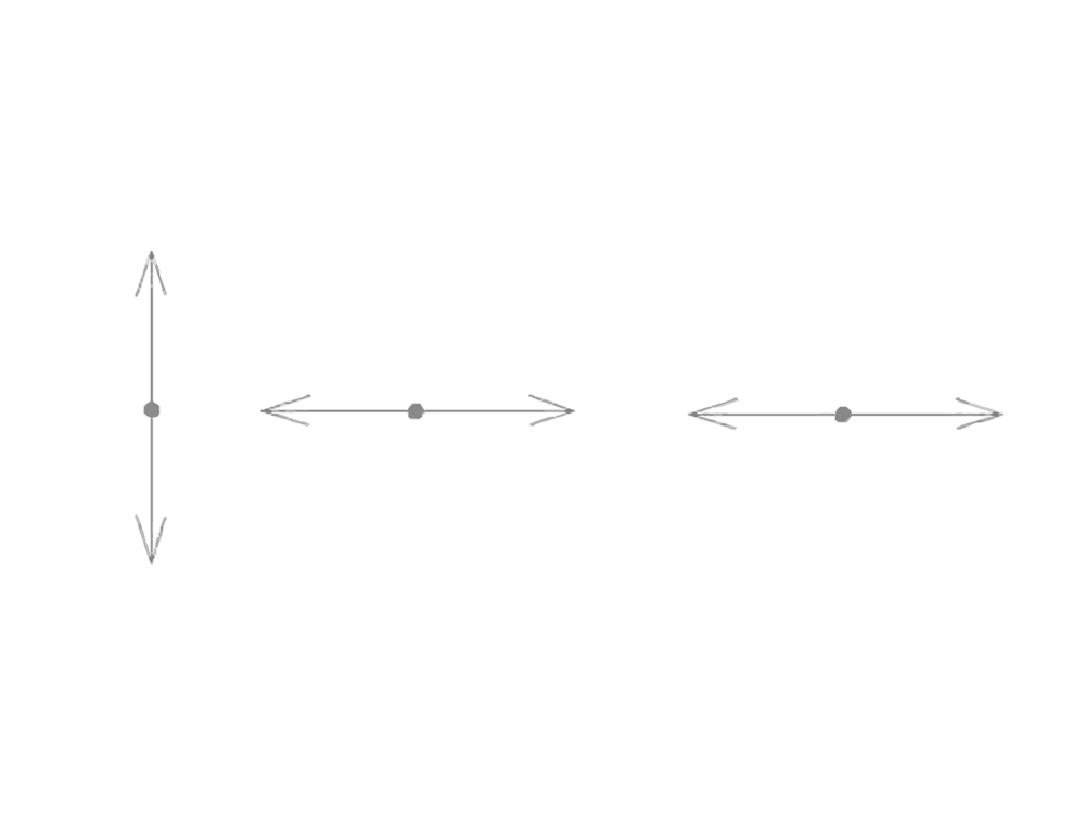 Динамические объекты 
со встречно направленными потоками, динамические объекты у которых имеются встречно направленные потоки (справа) 
и динамический объект с потоком направленным на пару растущих частиц другого динамического объекта, 
в центр этого объекта, но не навстречу его потоку (слева).